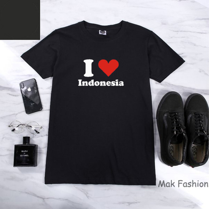 Kaos I LOVE INDONESIA Baju 17 Agustus Kaos Seragam Custom Bahan Katun Lembut Ukuran M - XXL