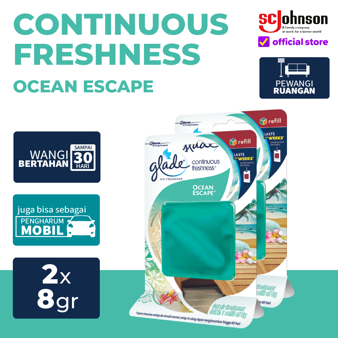 [Dapat 2 pcs] Glade Continuous Freshness Refill Ocean Escape 8gr Harga 38,340 rupiah*Gratis Ongkir