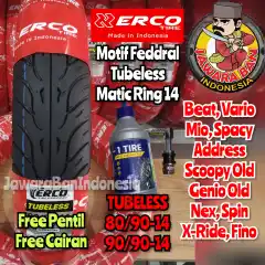 (PENGIRIMAN CEPAT) Ban Motor Tubeless Merk ERCO Matic Ring 14 Motif Mirip Federal Untuk Beat Vario All Mio Series Scoopy Old Genio Old Spacy Spin Nex Address XRide Free Dop Pentil Free Cairan Tubeless