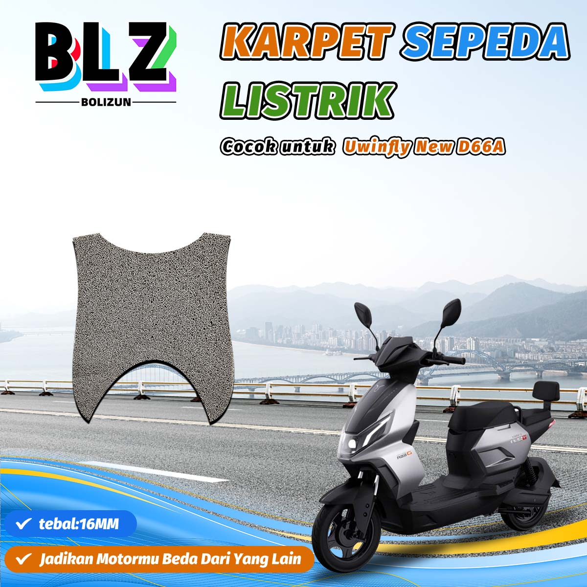 Bolizun Pvc Carpet Vermicelli Noodles Custom Electric Bicycle Uwinfly New D66A Harga 25,041 rupiah*Gratis Ongkir