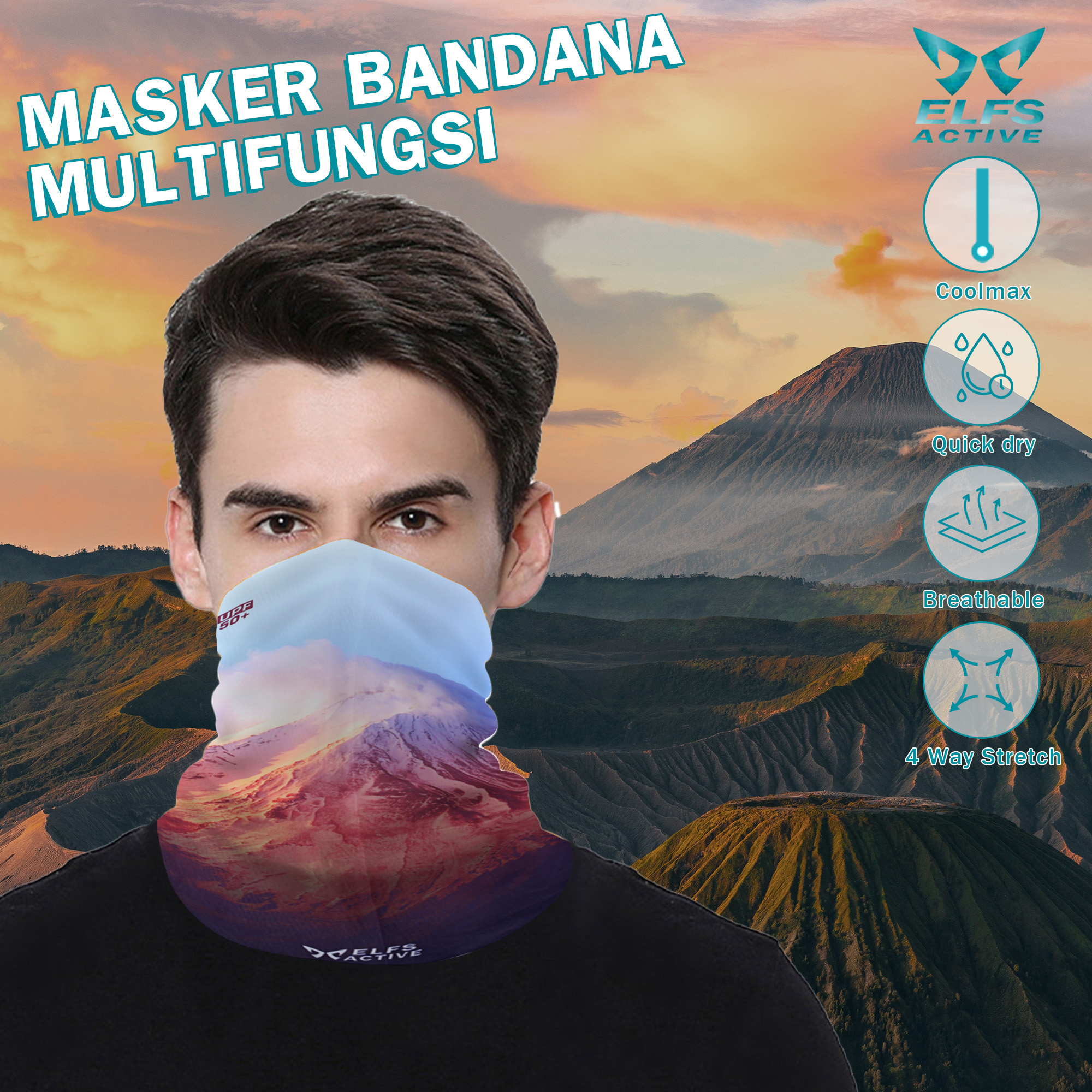 Elfs Active Masker Bandana UPF 50+ Anti UV Ice Silk Outdoor Neckwear Harga 90,817 rupiah*Gratis Ongkir