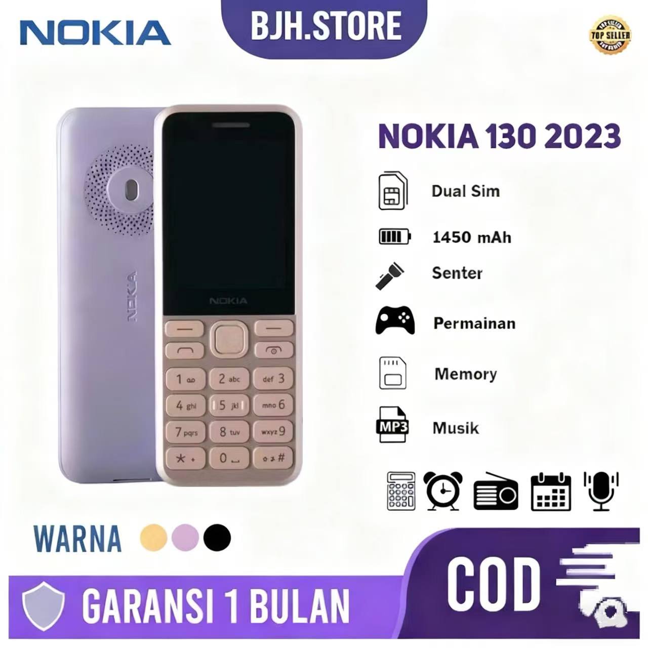 Old School Nokia Cellphone 130 2023 Warranty Available in Indonesia Dual Sim / Original Old School Nokia Cellphone 99% Harga 157,999 rupiah*Gratis Ongkir