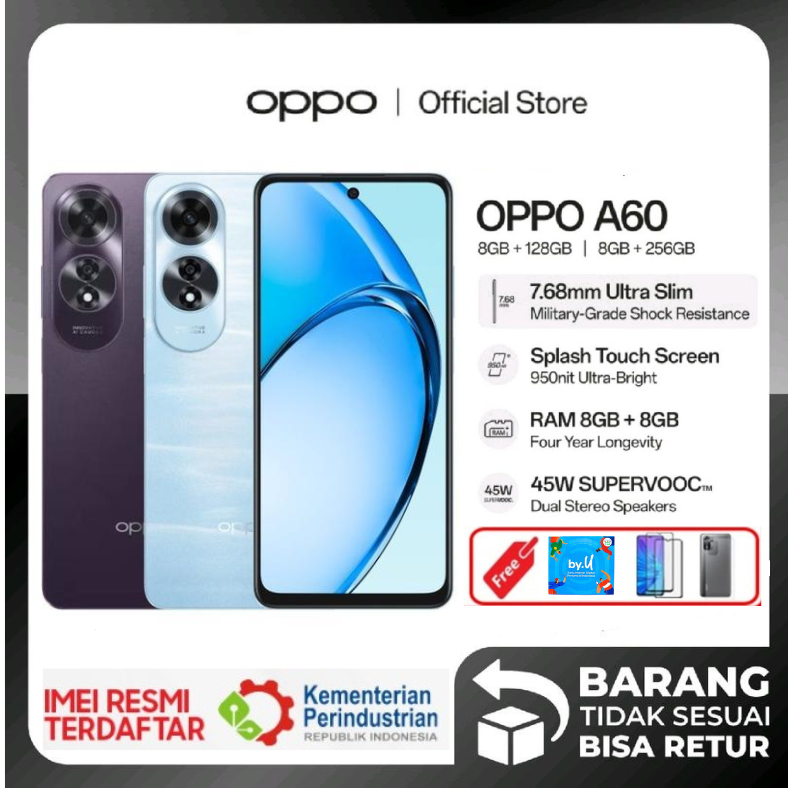 Hp Oppo A60 Ram 8/128 Gb - Oppo a 60 Ram 8Gb Rom 256Gb Warranty - 8/256 Gb, Wave Blue Harga  1,660,000 Ringgit*Penghantaran Percuma