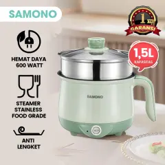 SAMONO Panci Listrik 1,5 Liter Fry Pan Teflon Keramik Kukusan Stainless Serbaguna Low Watt Garansi 1 Tahun - SW-DG01P