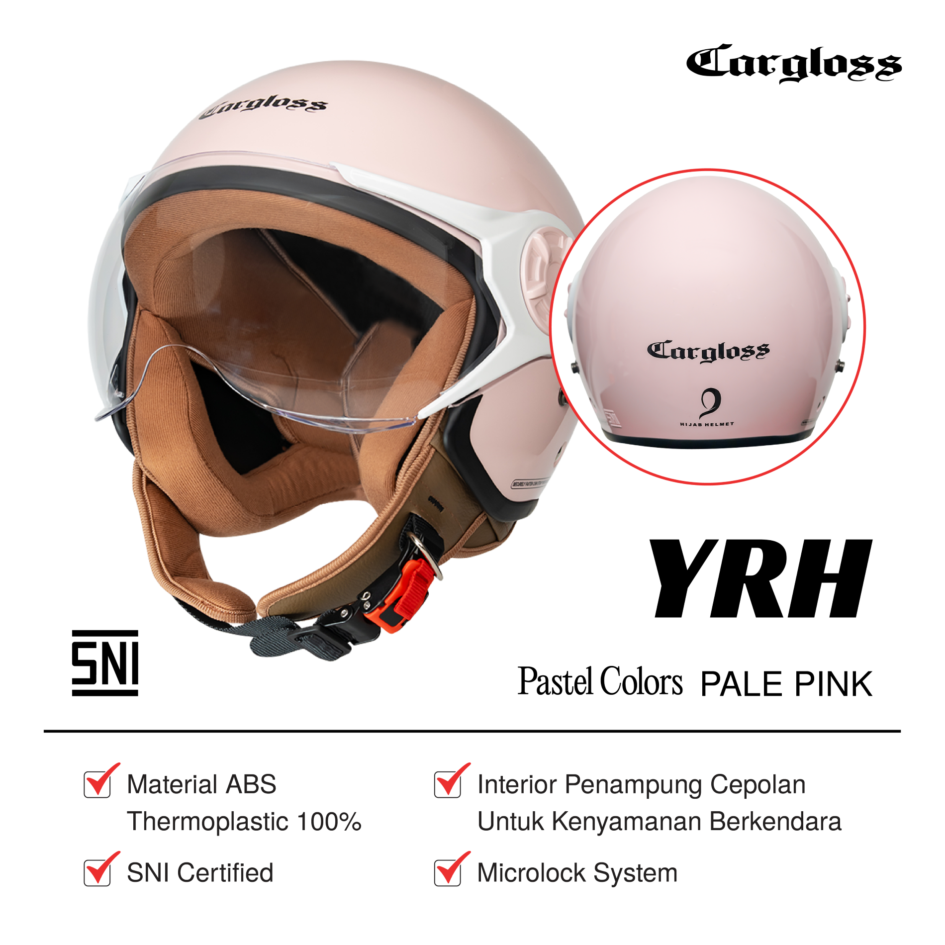 Cargloss YRH Hijab Retro Helm Half Face - Pale Pink Harga 320,000 rupiah*Gratis Ongkir