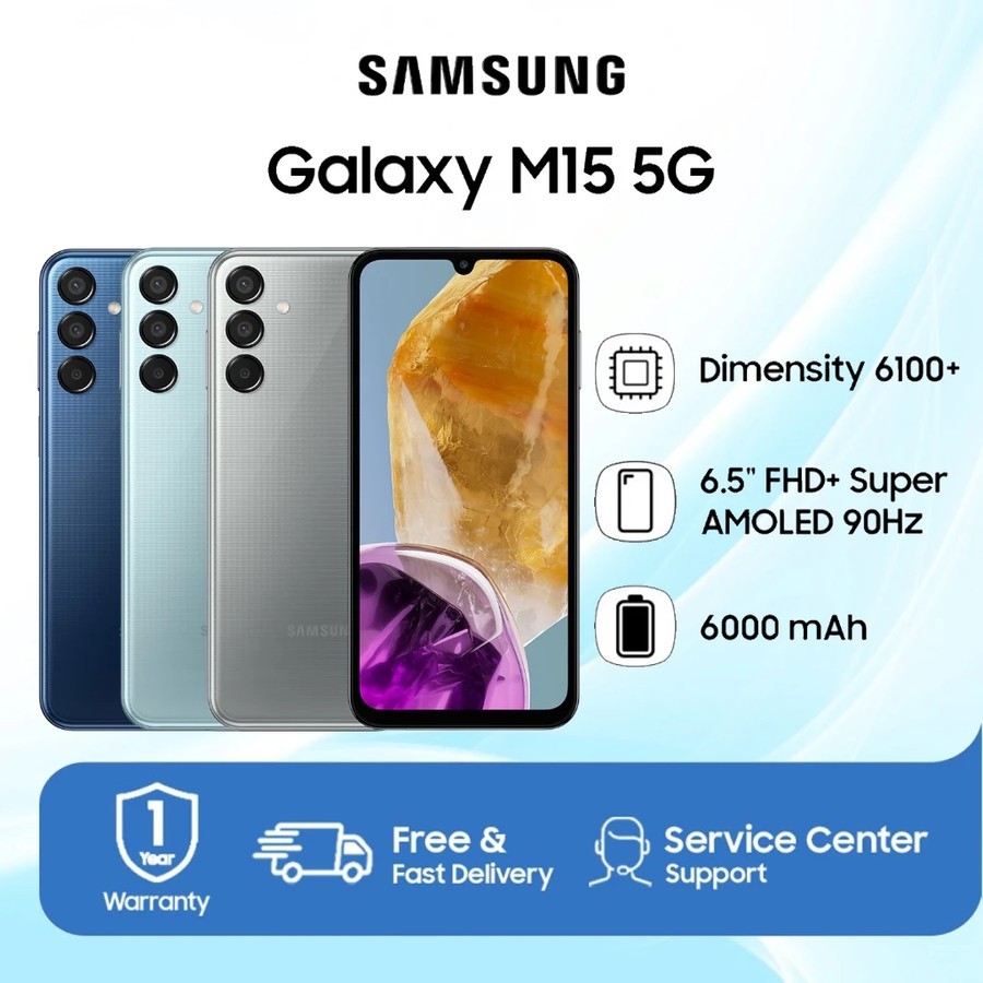 Samsung Galaxy M15 5G 6/128 GB Garansi Harga  2,375,000 Ringgit*Penghantaran Percuma