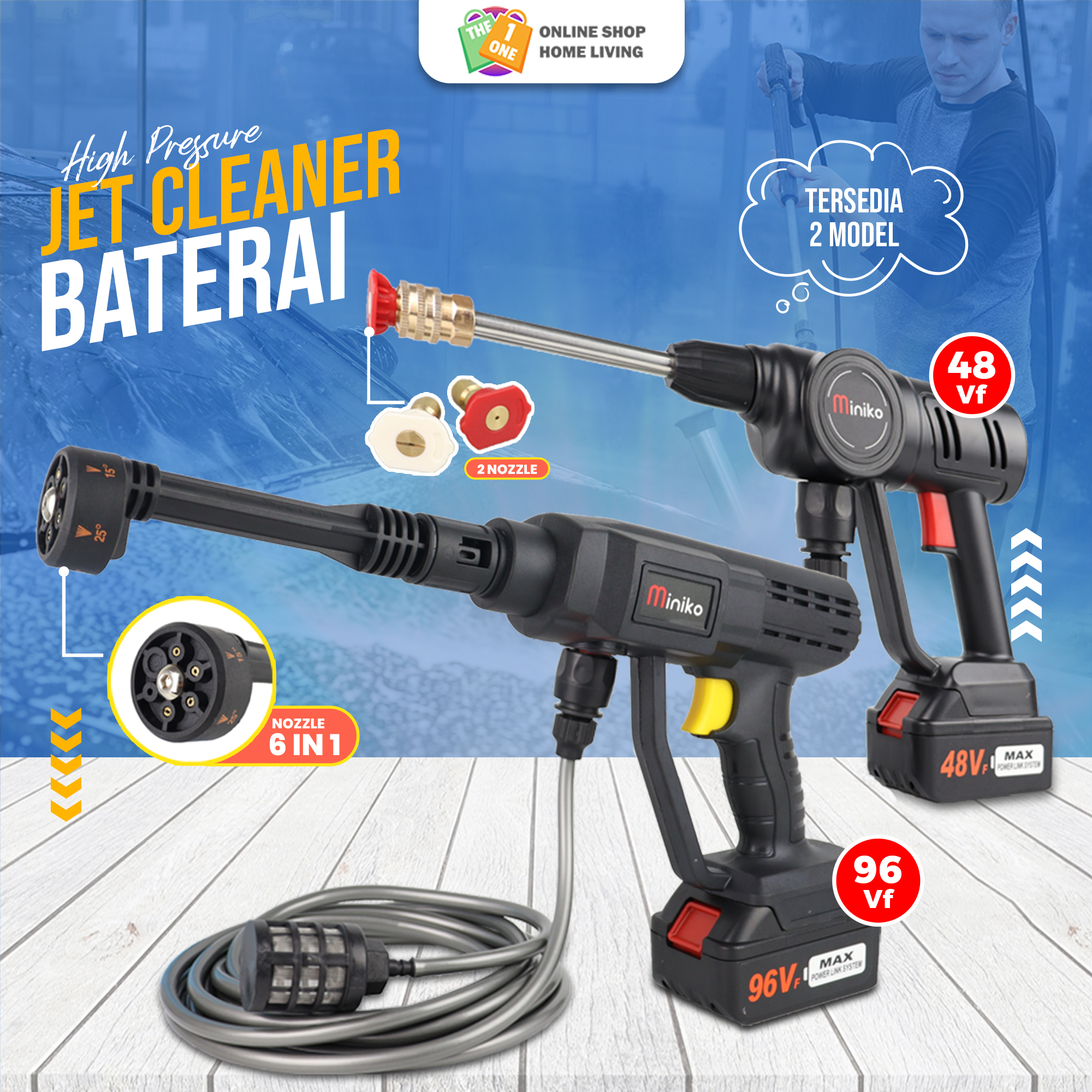 MINIKO Alat Cuci Motor Mobil Cordless Tekanan 90 BAR | 21 volt 48Volt Dan 96Volt Set - 90 BAR Harga 50,000 rupiah*Gratis Ongkir