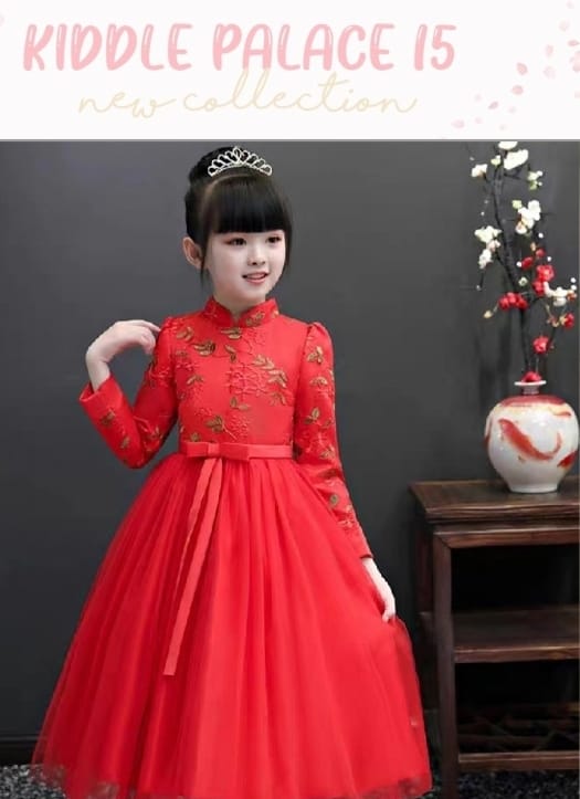Dress Qibao Cheongsam Anak Perempuan Merah Panjang Imlek CNY