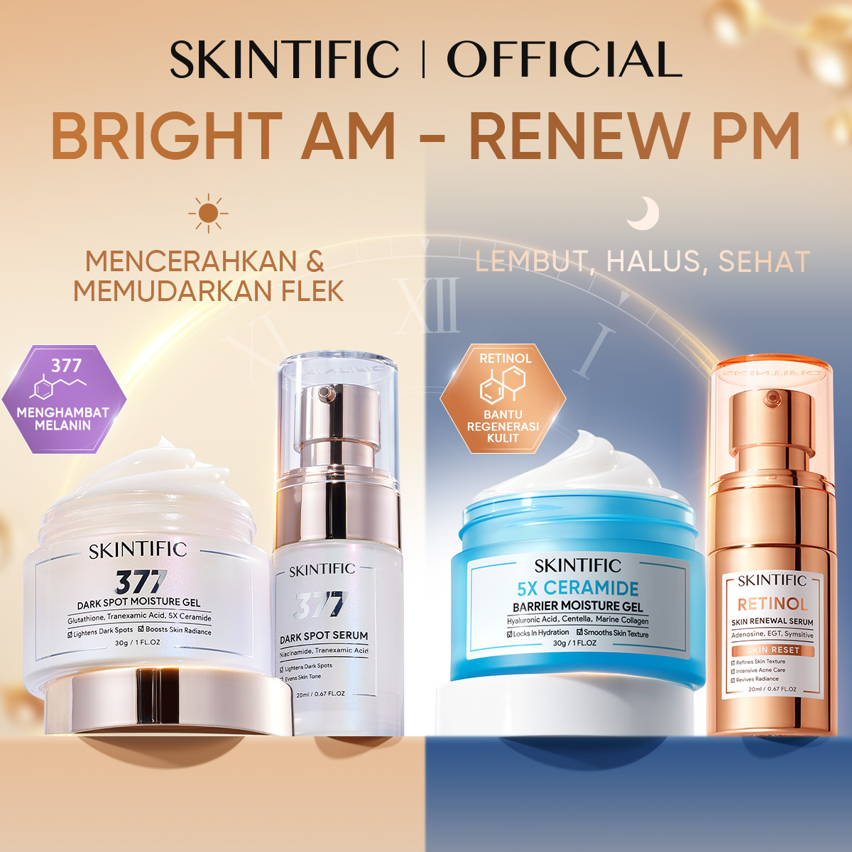 【Skintific official store 】skintific-Day Cream night cream bundle 4PCs Paket skincare set symwhite 377 dark spot set Retinol Skin Renewal set - Merek SKINTIFIC Harga 236,000 rupiah*Gratis Ongkir