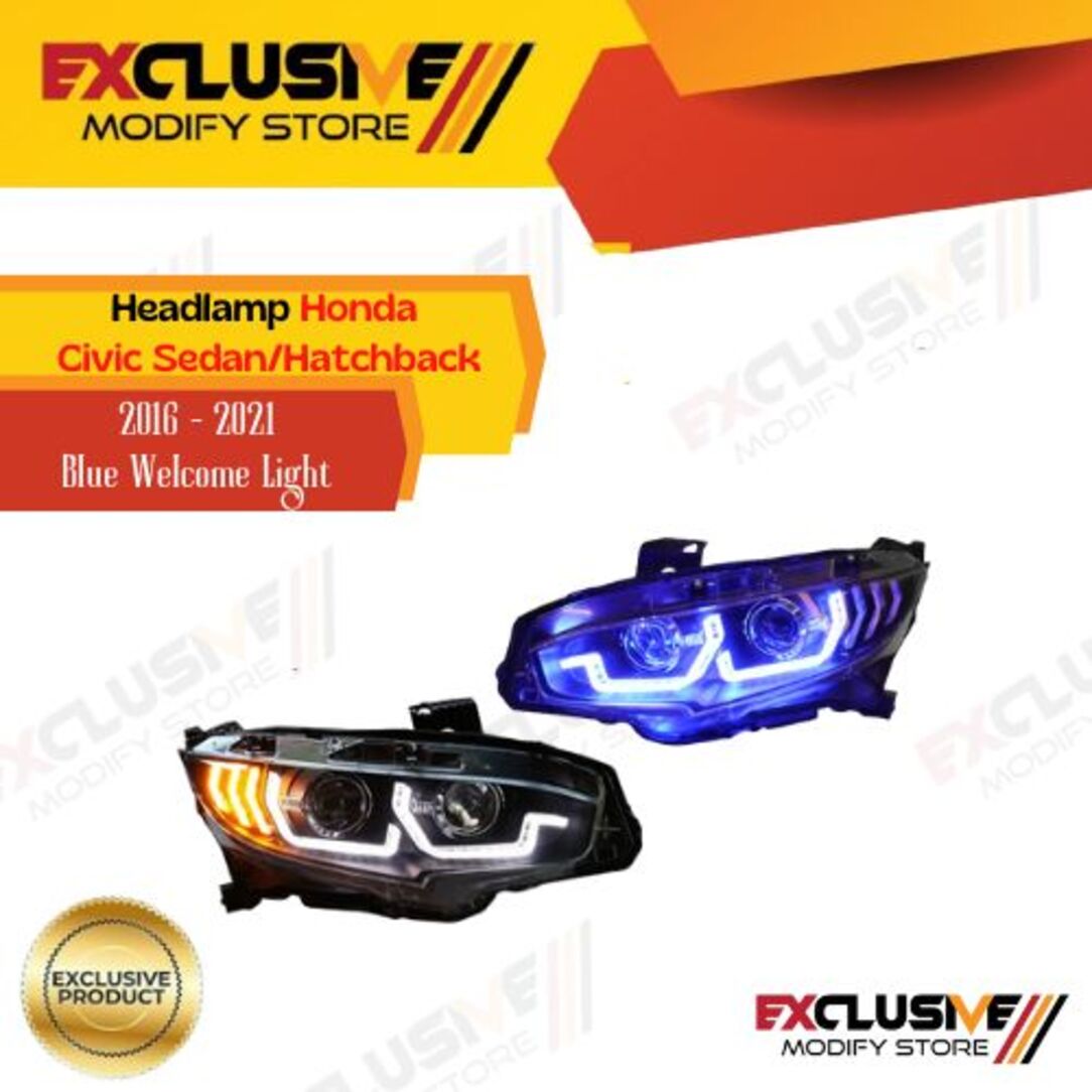 Headlamp Honda Civic sedan/hatchback blue welcome light 2016 - 2021 Harga 12,000,000 rupiah*Gratis Ongkir