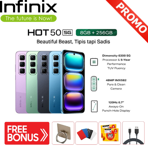 Infinix Hot 50 5G 8/256GB - Up to 16GB Extended RAM - Helio D6300 - 6.7 inch 120Hz Harga  1,900,000 Ringgit*Penghantaran Percuma