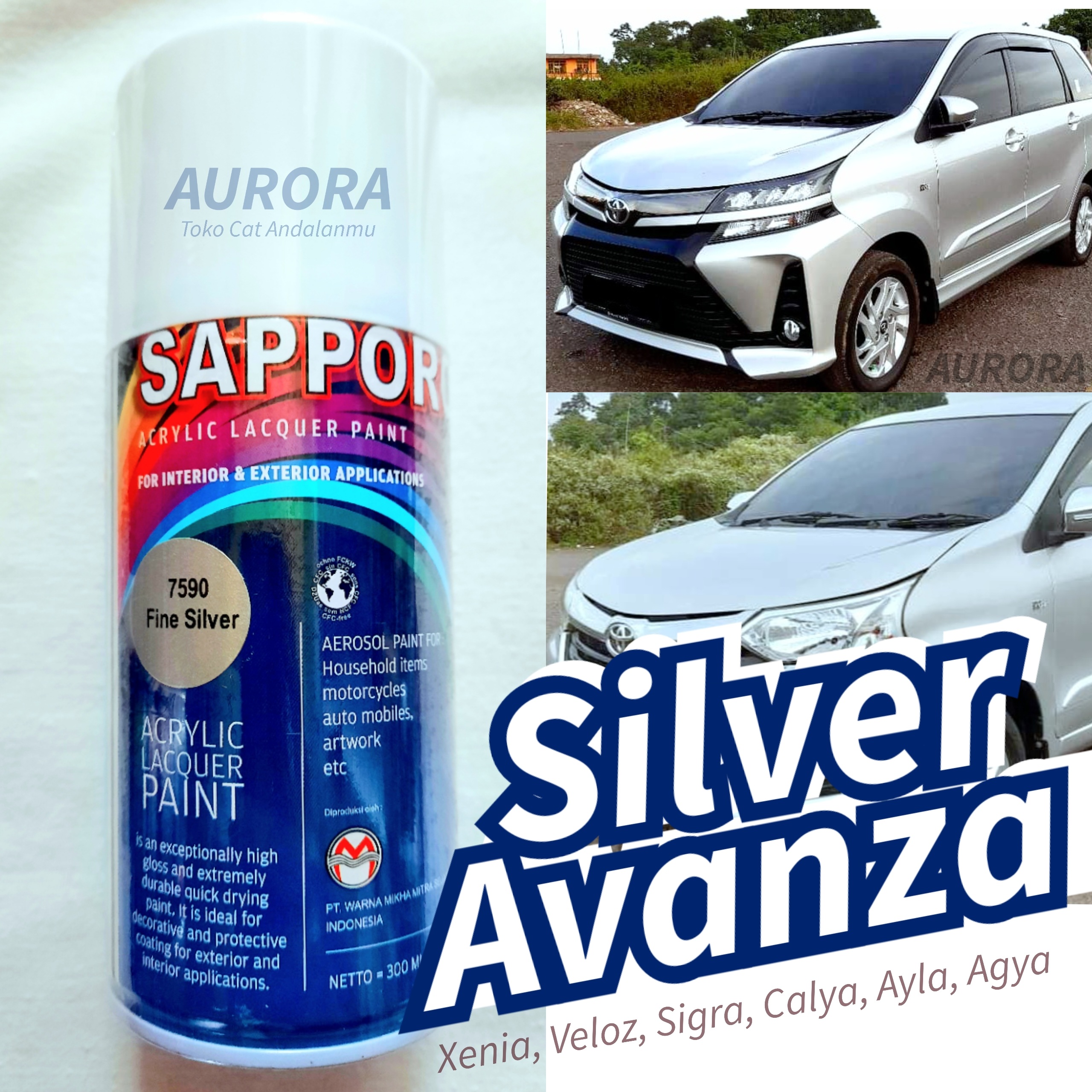 Cat Silver Avansa Senia Pilox Sapporo Fine Silfer Avanza Xenia Velos Sigra Calya Agya Ayla Veloz Toyota Daihatsu Saporo Harga 35,704 rupiah*Gratis Ongkir
