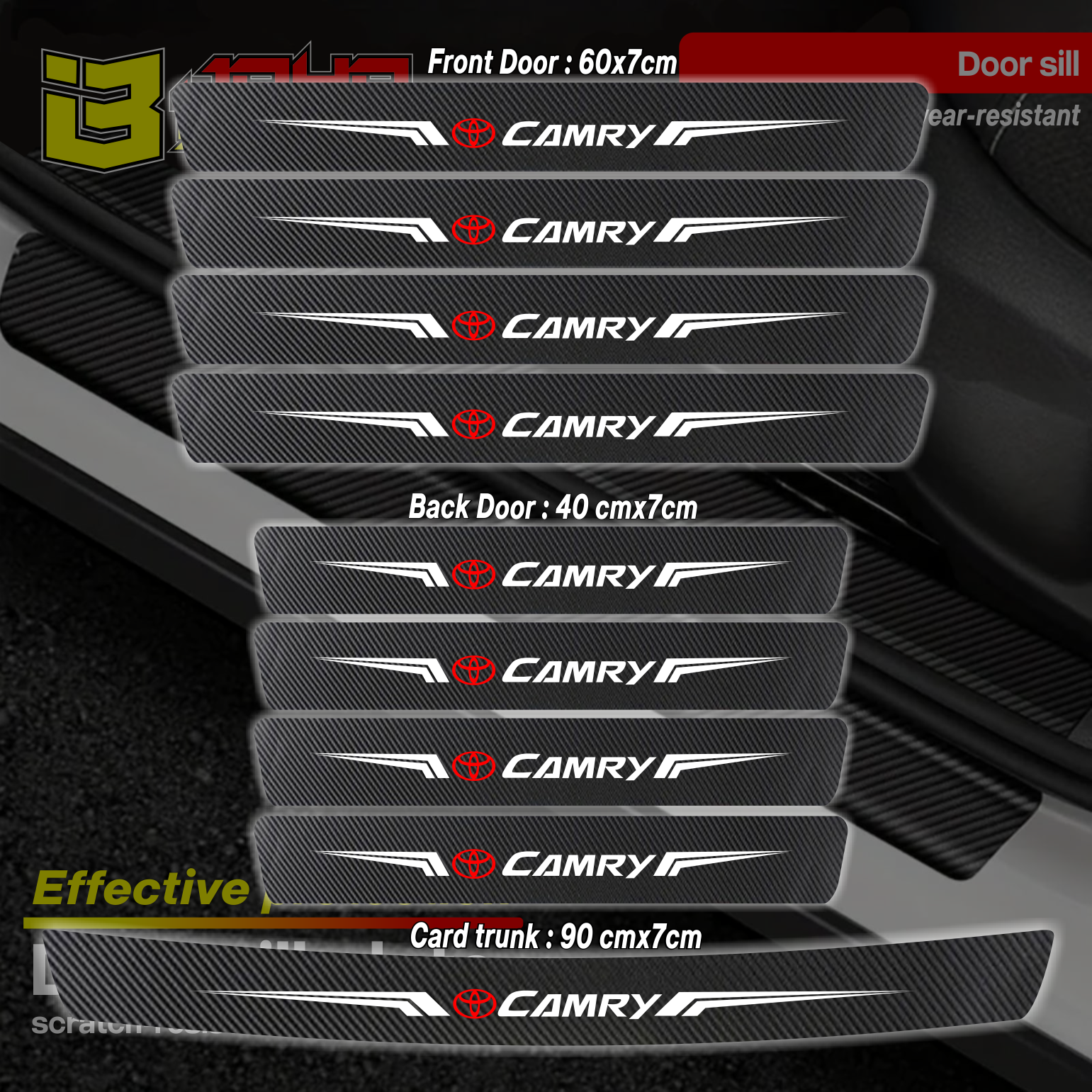 9pcs sticker sill plate carbon 3d mobil toyota camry sticker karbon 3d pelindung pijakan bumper bagasi camry Harga 30,000 rupiah*Gratis Ongkir