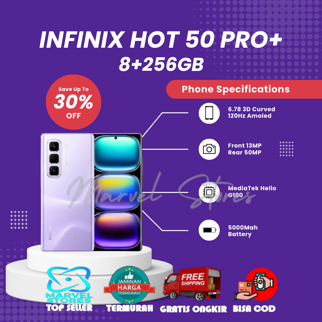 Ready Stock!!! Infinix Hot 50 Pro+ 8/256Gb - up to 16Gb Extended Ram - Helio G100 - 6.78 Inch Harga 1,950,000 rupiah*Gratis Ongkir
