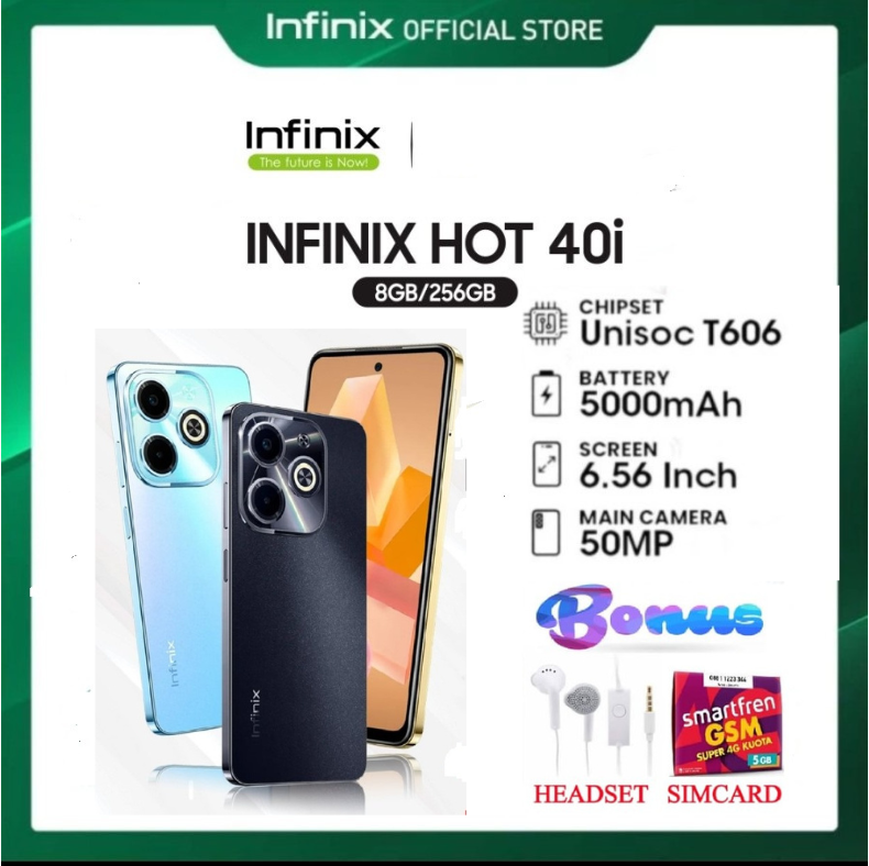 Infinix Hot 40i 8/256GB - Up to 16GB Extended RAM - Unisoc T606 - Black Harga  1,507,840 Ringgit*Penghantaran Percuma