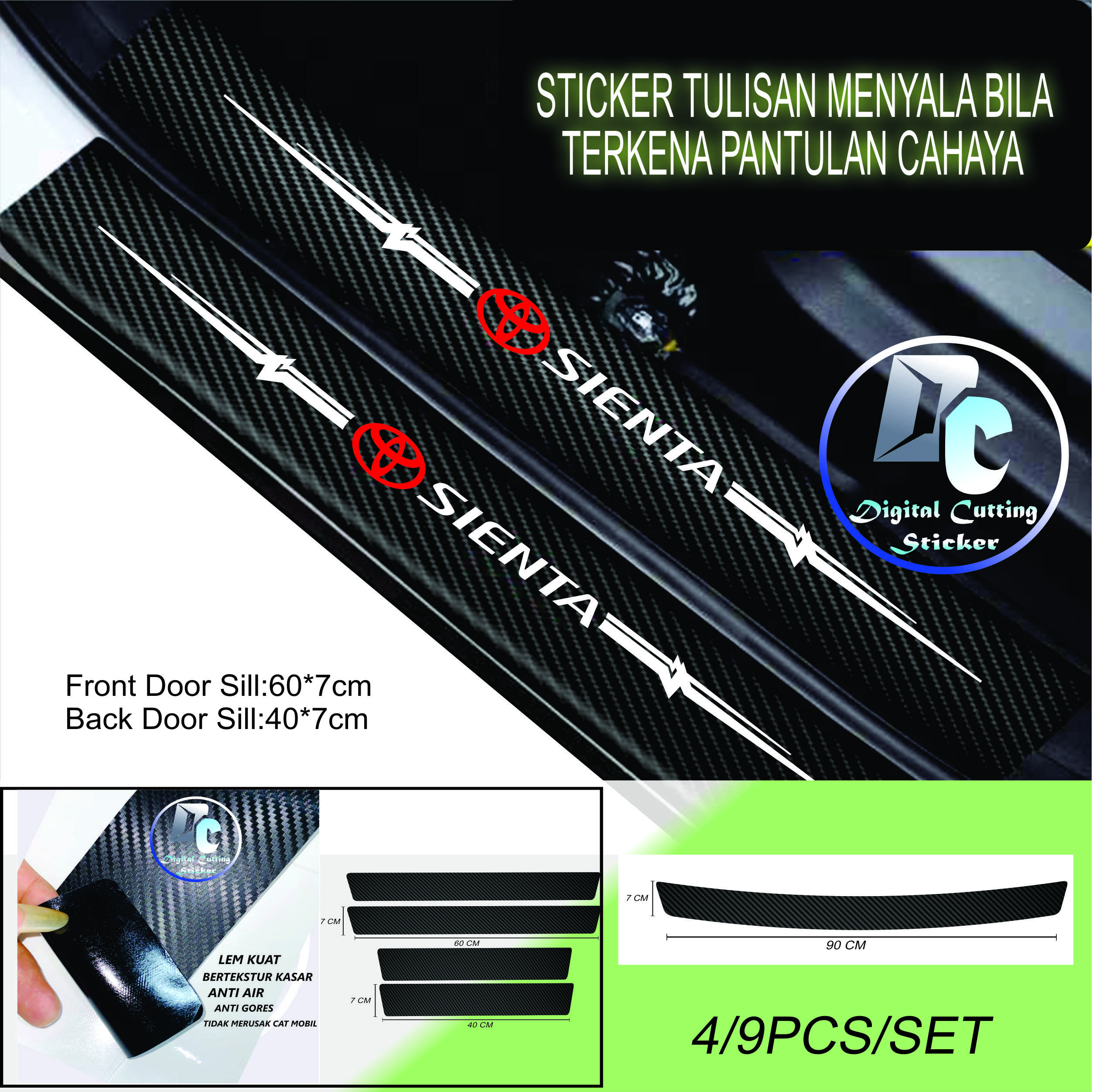 9 pcs Sctiker Sill Plate Karbon 3d Anti Gores Untuk Mobil Toyota Sienta Full Set Giá 36,000 Đồng*Miễn phí vận chuyển