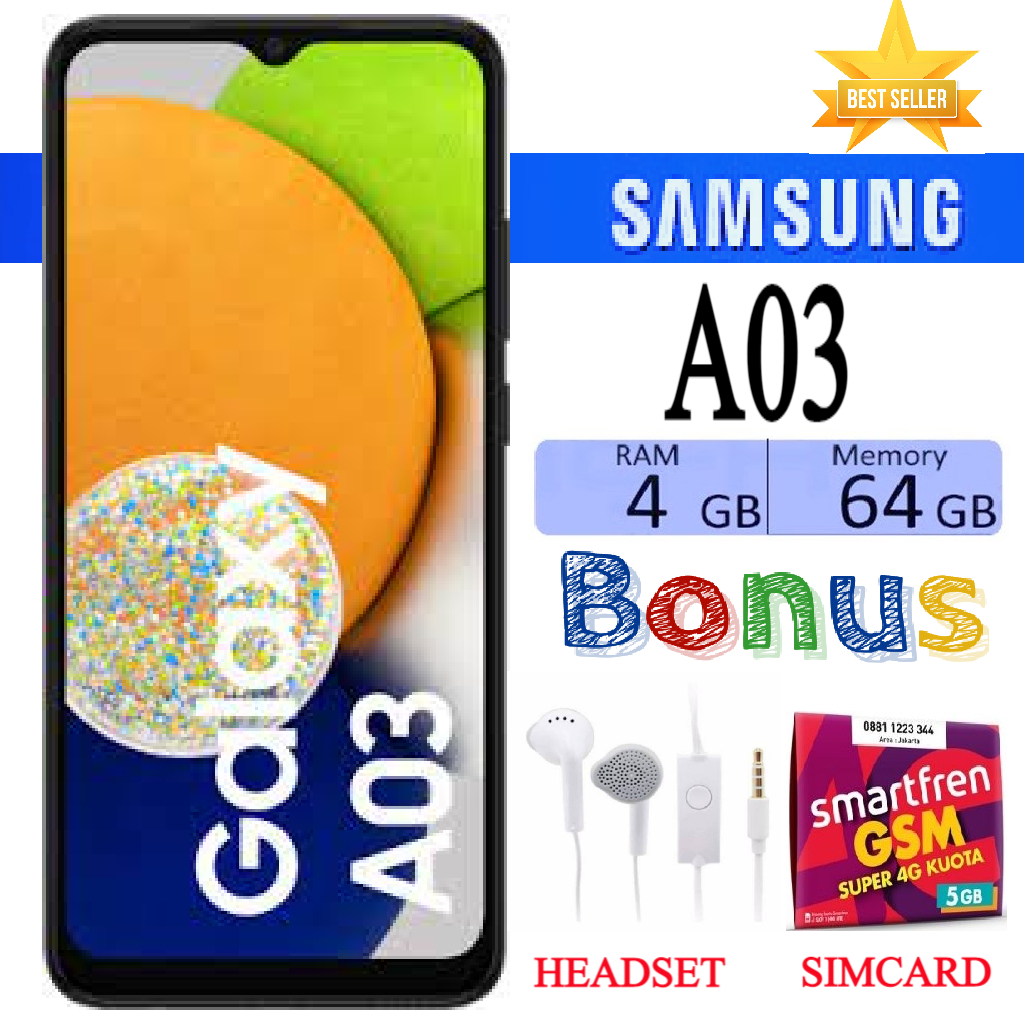Samsung Galaxy A03 RAM 4/64 GB FULLSET - Bergaransi - PROMO Harga 1,000,000 rupiah*Gratis Ongkir