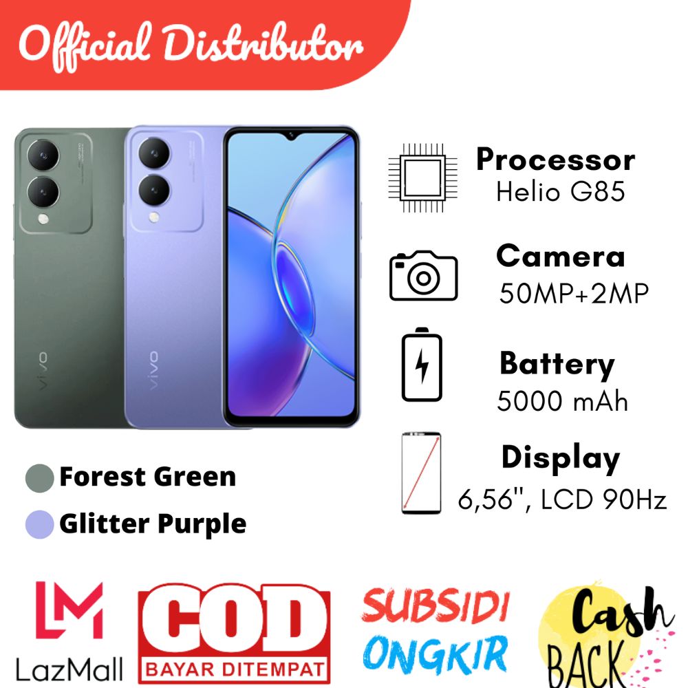 Vivo Y17S 6+128Gb Vs 4+128Gb Vs 4+64Gb | 5000Mah Battery | Helio G85 Gaming Processor | Cheapest 50Mp 1080P Harga 1,088,009 rupiah*Gratis Ongkir