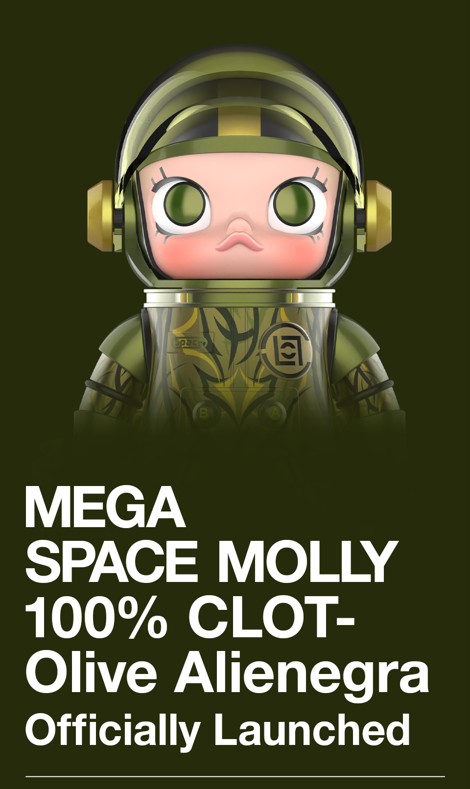 POP MART MEGA SPACE MOLLY 100% CLOT - Olive Alienegra Limited