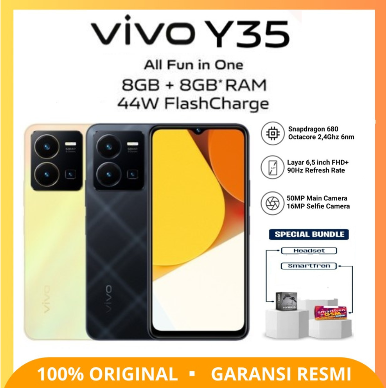VIVO Y35 RAM (8+8)128GB Snapdragon 680 Layar : 6,58 inci - Spesial Promo Giá 1,780,000 Đồng*Miễn phí vận chuyển