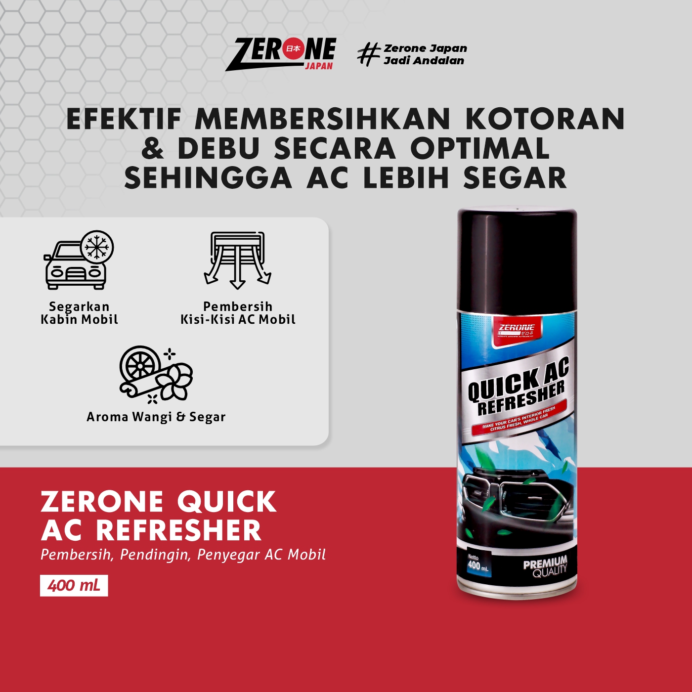 Zerone AC Refresher Pembersih Filter AC Refresher Pendingin AC Mobil Rumah Produk Ori Kemasan 400 ml Harga 159,000 rupiah*Gratis Ongkir