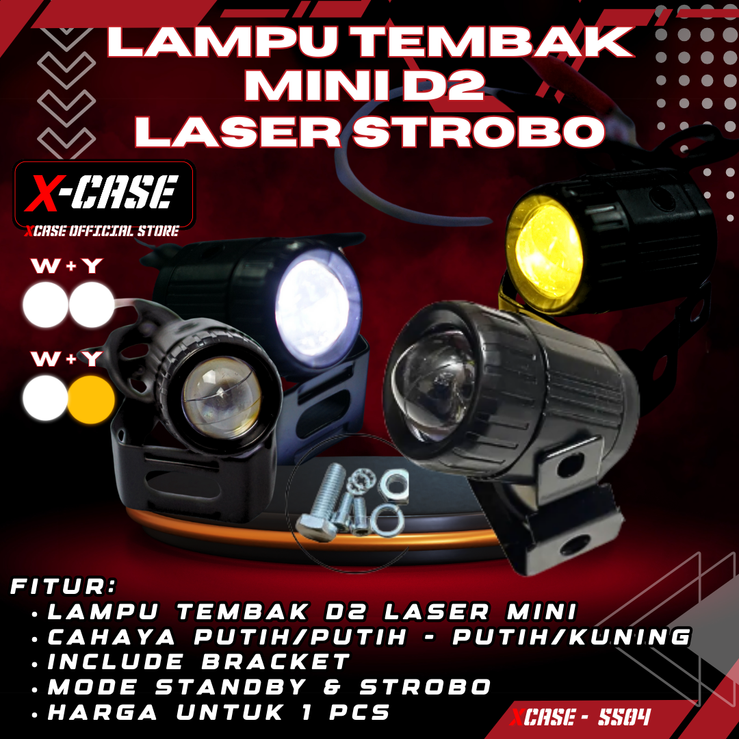 X-case D2 laser mini strobe mode 2 color white white-white yellow High Low 5504 Harga 20,790 rupiah*Gratis Ongkir
