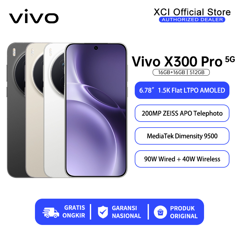 [Official Store]Vivo X300 Pro/X300 16+512Gb 6510Mah 90W Zeiss Camera 200 Mp Official Indonesian Warranty Harga 14,999,000 rupiah*Gratis Ongkir