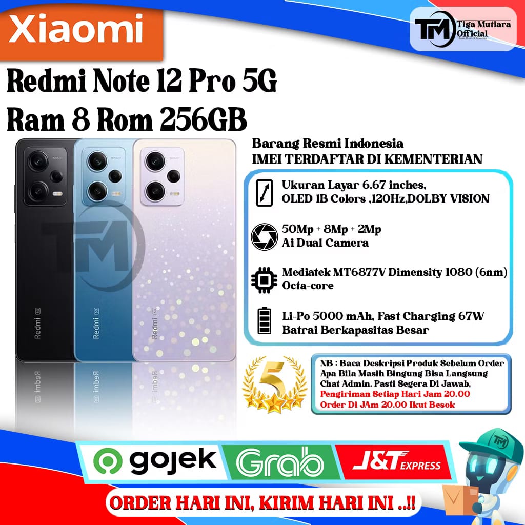 Xiaomi Redmi Note 12 Pro 5G 8/256GB Harga 2,779,000 rupiah*Gratis Ongkir
