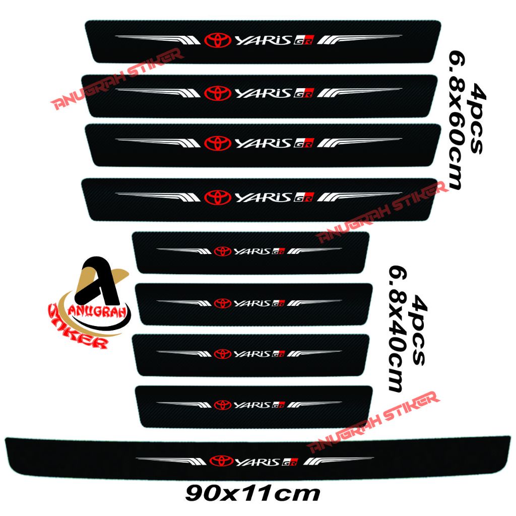 PROMO 9pcs stiker carbon toyota yaris gr cutting stiker pelindung pintu mobil dari pijakan kaki Harga 30,000 rupiah*Gratis Ongkir