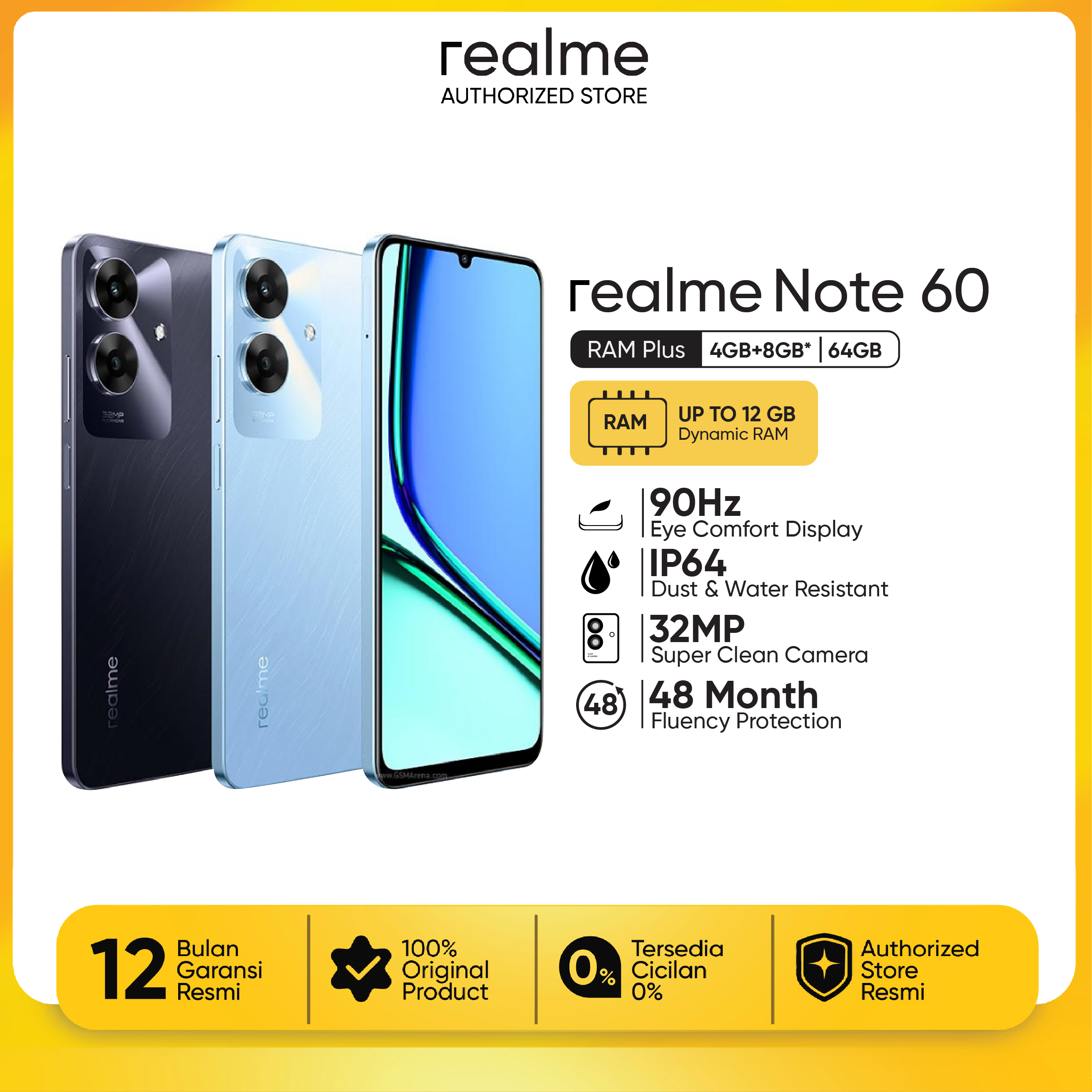 realme note 60 4+8/64GB | 32MP | Dust & Water Resistance IP64 | HP Android Harga 1,249,000 rupiah*Gratis Ongkir