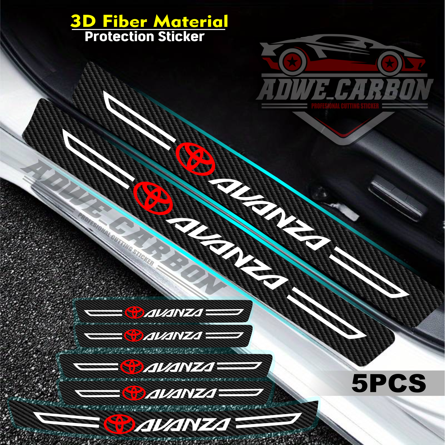 3D car Toyota Avanza sticker carbon sill plate carbon sticker 3D protector footrest bumper trunk Avanza Harga 30,000 rupiah*Gratis Ongkir