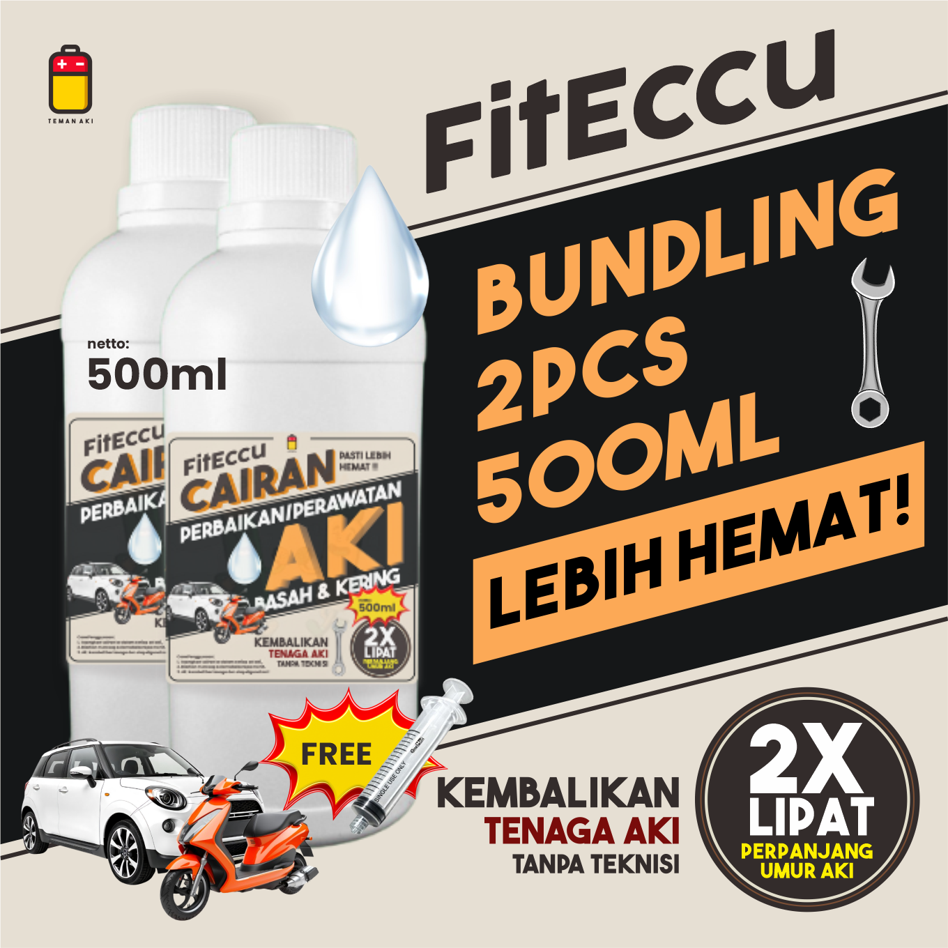 [Bundling 2Pcs Fiteccu 500ml] Fiteccu Wet & Dry Battery Maintenance Repair Liquid - Extends Battery Life Harga 133,200 rupiah*Gratis Ongkir