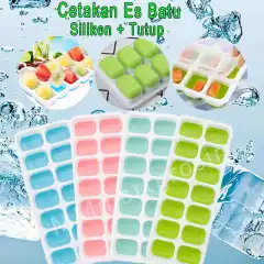 Cetakan Es Batu / Cetakan Silikon + Tutup / Cetakan 14 Kotak / Serbaguna