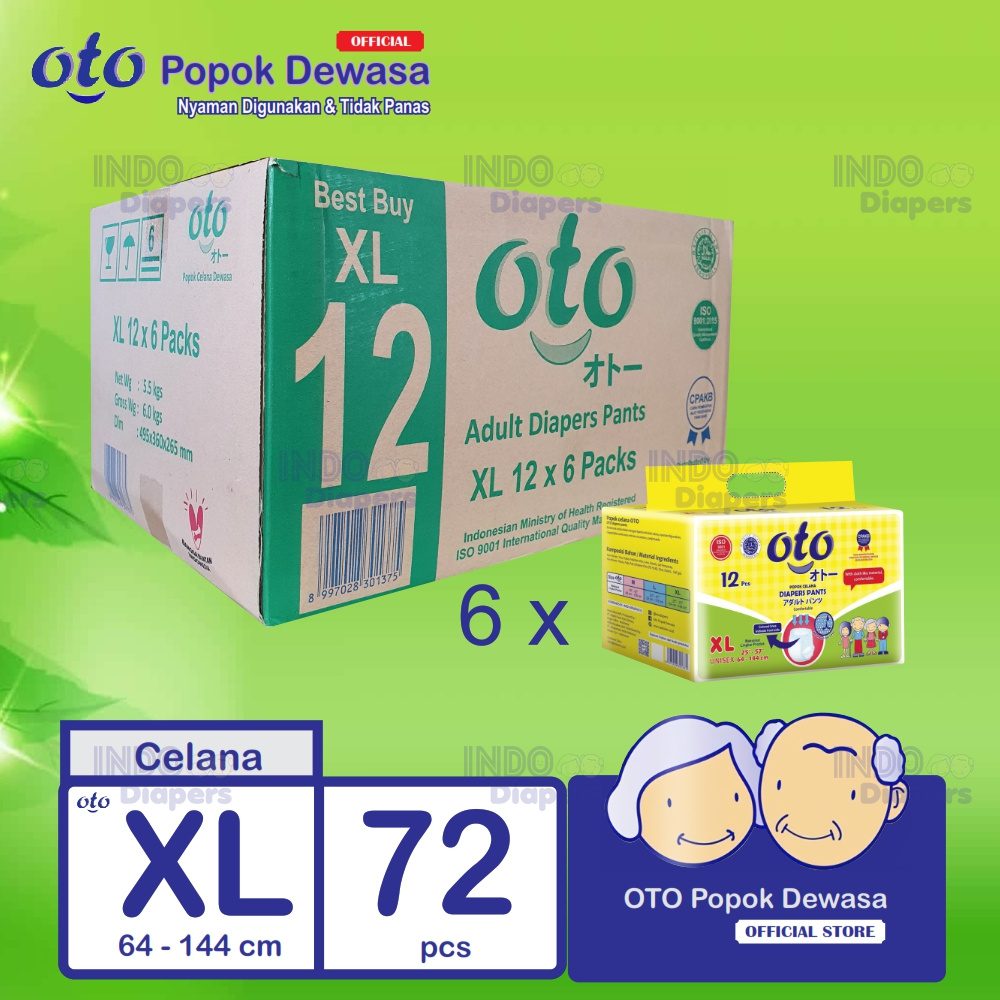 OTO Diapers PANTS / Popok Dewasa model Celana ukuran XL, isi 12 pcs x 6 ( 1 Dus ) Harga 498,000 rupiah*Gratis Ongkir