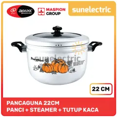 Maspion ALU Panca Guna Pancaguna Panci Kukus + Sarangan / Dandang Steamer Tutup Kaca 22 cm - Silver