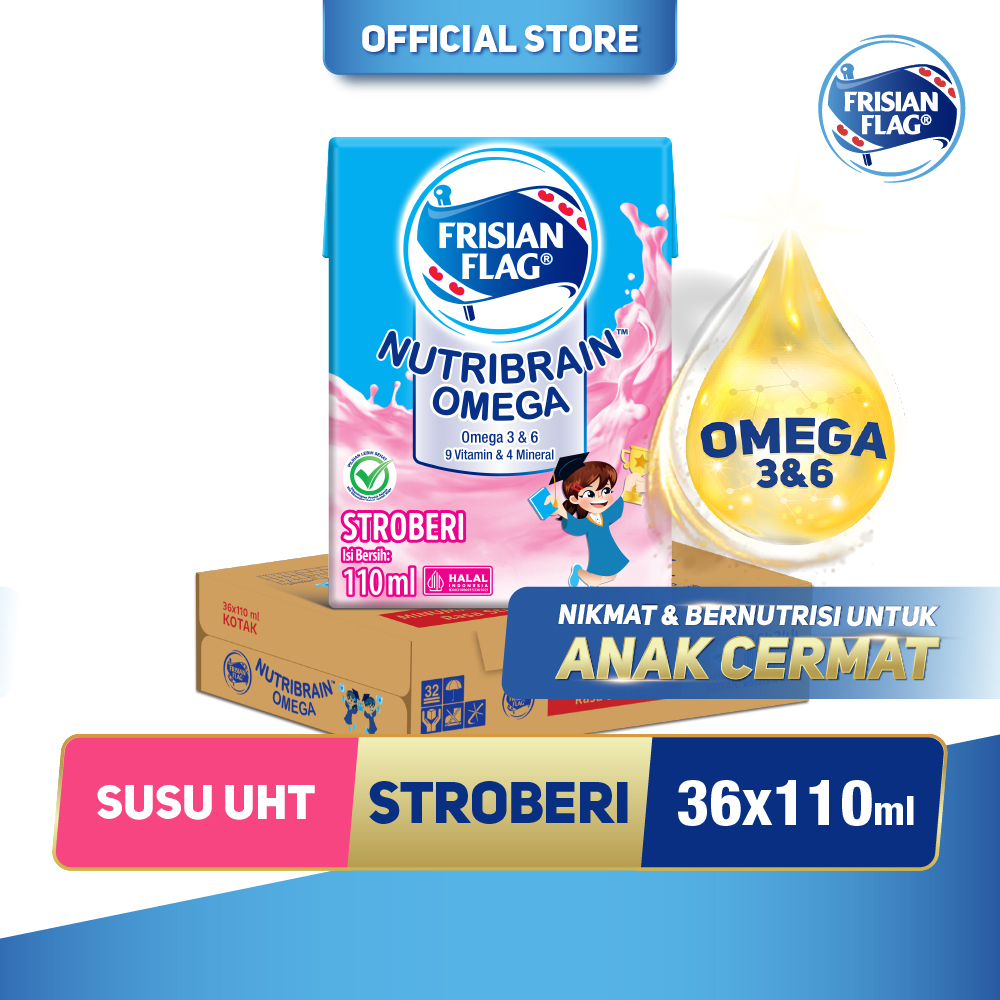 Frisian Flag Omega Susu UHT Strawberry 110ml isi 36 pcs [Karton] Harga  101,525 rupiah*Gratis Ongkir