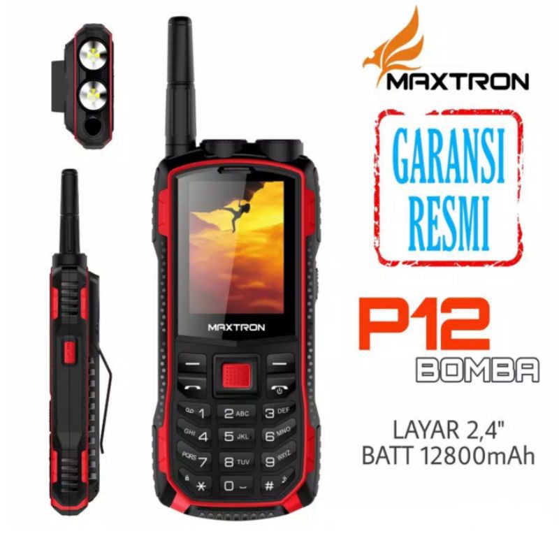 MAXTRON P12 BOMBA - HP OUTDOOR - DUAL SENTER - DUAL SIM - BISA POWERBANK - ORIGINAL - GARANSI RESMI Harga 329,000 rupiah*Gratis Ongkir