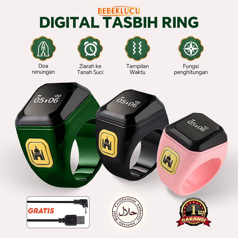 Cincin Tasbih Digital Smart Zikr Ring LED Display Bluetooth Tasbeeh Counter Tahan Air