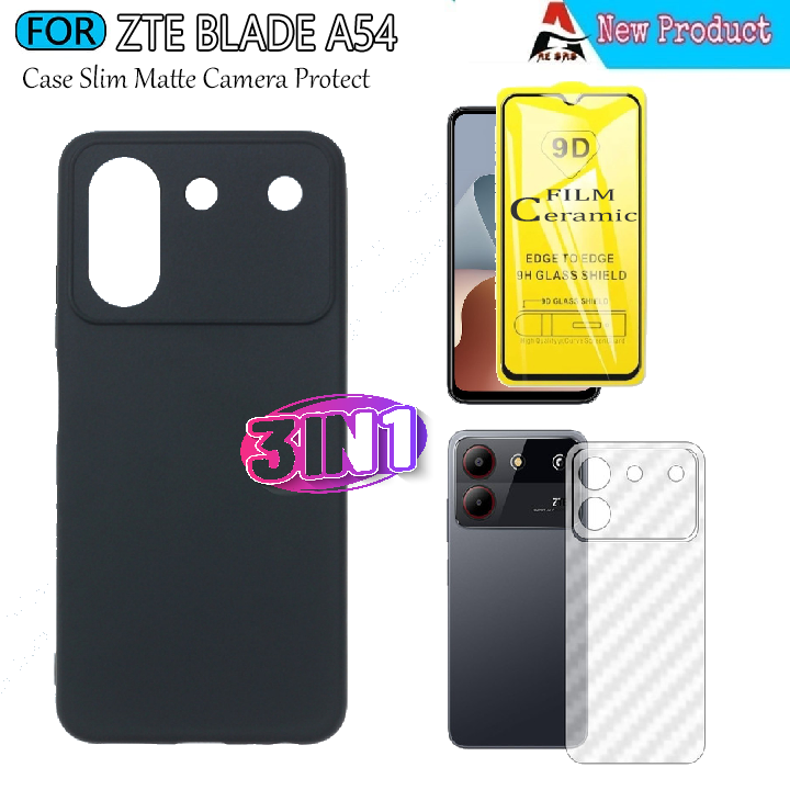 Casing ZTE Blade A54 4G Softcase Black Matte Slim Bonus Tempered