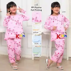 BB - PP SETELAN PIYAMA ANAK CEWEK/PEREMPUAN DAN BAJU TIDUR SABLON FULL PRINTING APLIKASI KANTONG DAN KANCING HIDUP UKURAN 2-12 TAHUN MOTIF RANDOM BAHAN KAOS