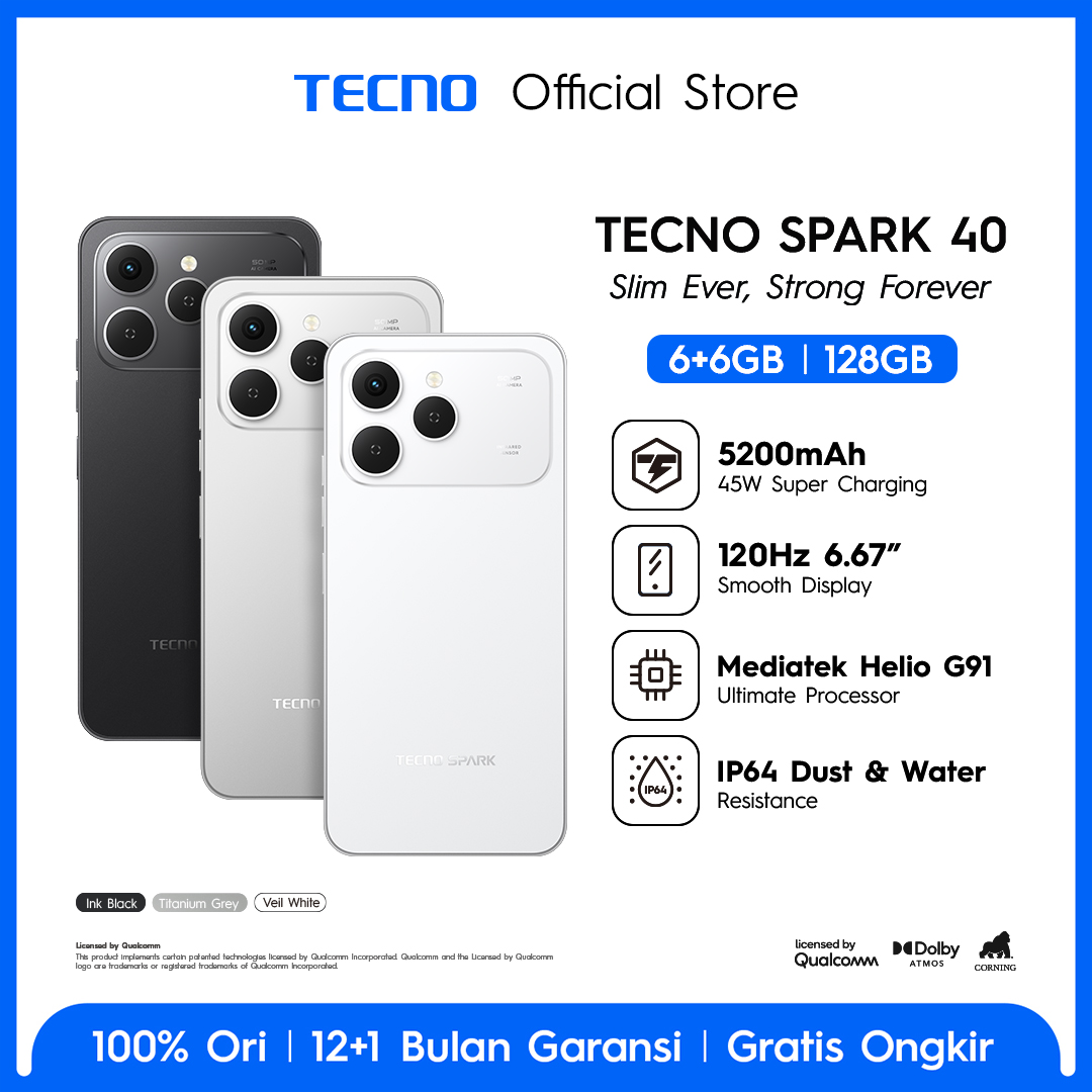 [10Dec New Launch] Tecno Spark 40 - 6+6Gb*/128Gb, 6.67\\\" Lcd 120Hz Smooth Display, Helio G91, 5200Mah + 45W Flash Charge, Ip64, Android 15, Spark40 Harga  1,849,000 rupiah*Gratis Ongkir