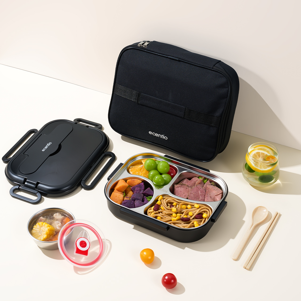 ecentio Kotak makan 1L lunch box siang double-layer anti tumpah Sekat Wadah Nasi free sendok+chopsticks Harga 135,000 rupiah*Gratis Ongkir