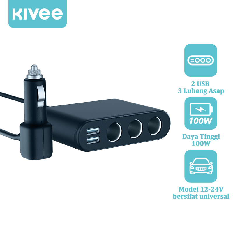 KIVEE Pemantik rokok pintar mobil, port pemantik rokok USB 3 ganda, mobil pengisian cepat 100W, dengan deteksi voltase LED, pengisian cepat 3.1A Harga 95,000 rupiah*Gratis Ongkir