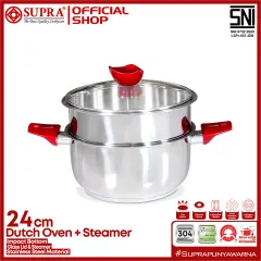 SUPRA Panci Stainless Dutch Oven dan Steamer 24 Cm - Red