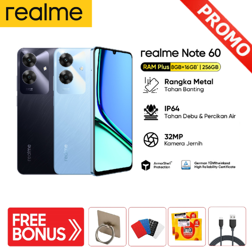 Realme Note 60 6Gb+12Gb | 128Gb Armorshel Protection | Tuv Rheinland | Ip64 Dust & Water Resistance Harga  1,005,000 Ringgit*Penghantaran Percuma