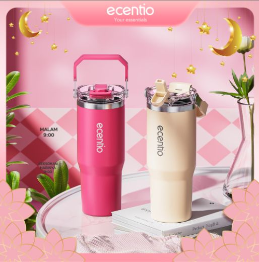 Bpa Free Stainless Steel Tumbler, Cold for 24 Hours, 900ml Coffee Thermos, 304 Stainless Steel Drinking Bottle and Straw Harga 125,000 rupiah*Gratis Ongkir