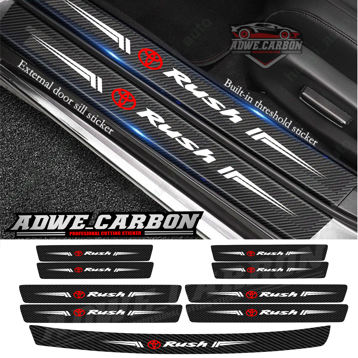 Sticker carbon 3d pelindung pijakan pintu mobil toyota rush sillplate toyota rush 5pcs Harga 30,000 rupiah*Gratis Ongkir