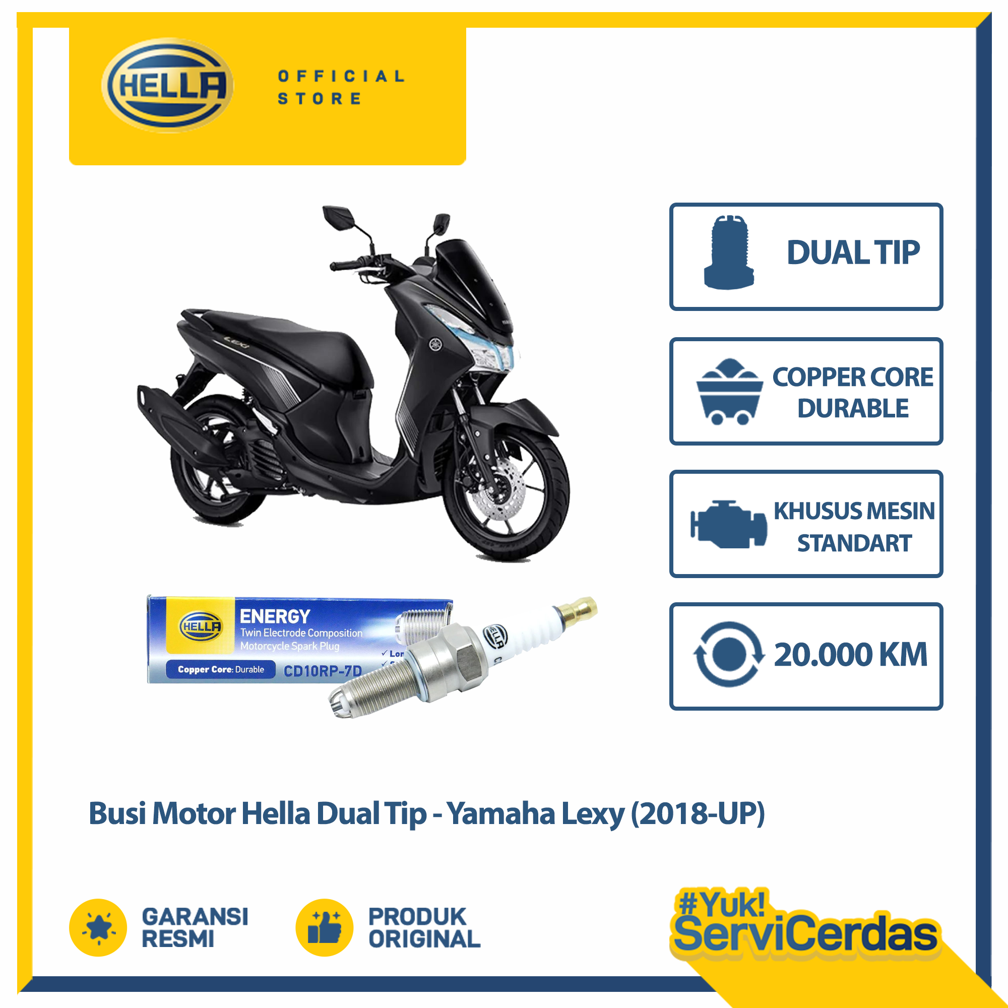 Busi Motor Yamaha Lexy 2018 up Hella Dual Tip CD10RP-7D - Busi Lexy Harga 25,000 rupiah*Gratis Ongkir