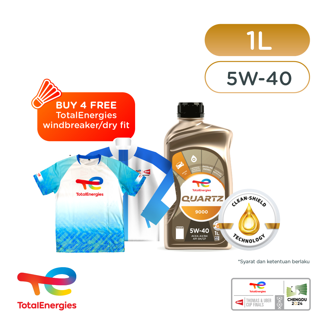 Promo Badminton Quartz 9000 5W-40 SN/CF Oli Mesin Mobil Fully Synthetic (1 Liter x 4) Harga 620,000 rupiah*Gratis Ongkir