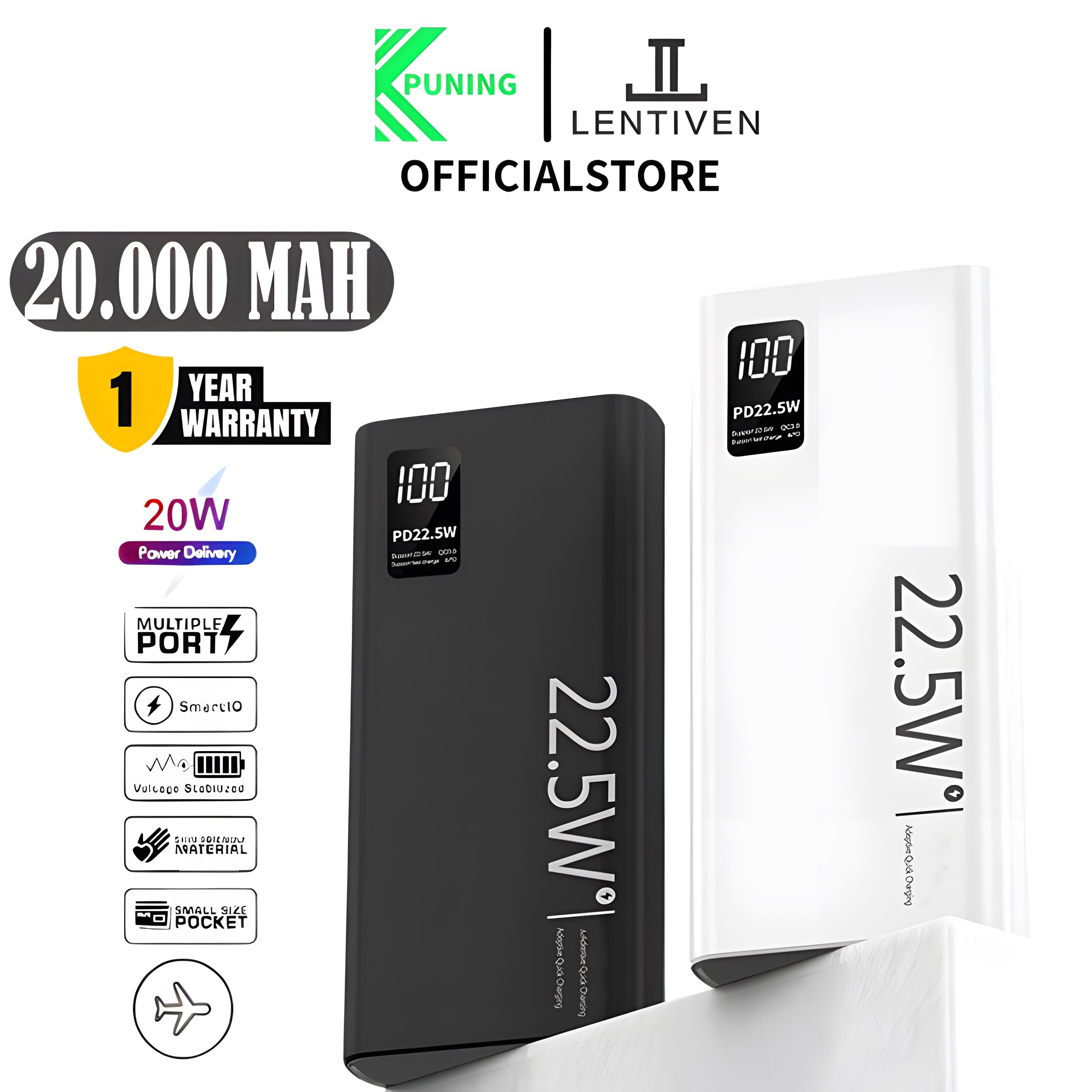 Puning Lentiven Powerbank 20000 Mah Mini with Fast Charging Bhk7